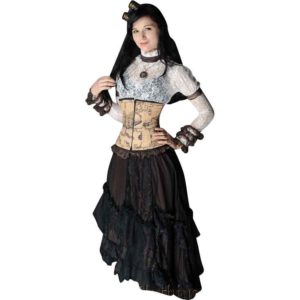 Victorian Brown Brocade Underbust Corset - BR-0126 - Medieval Collectibles