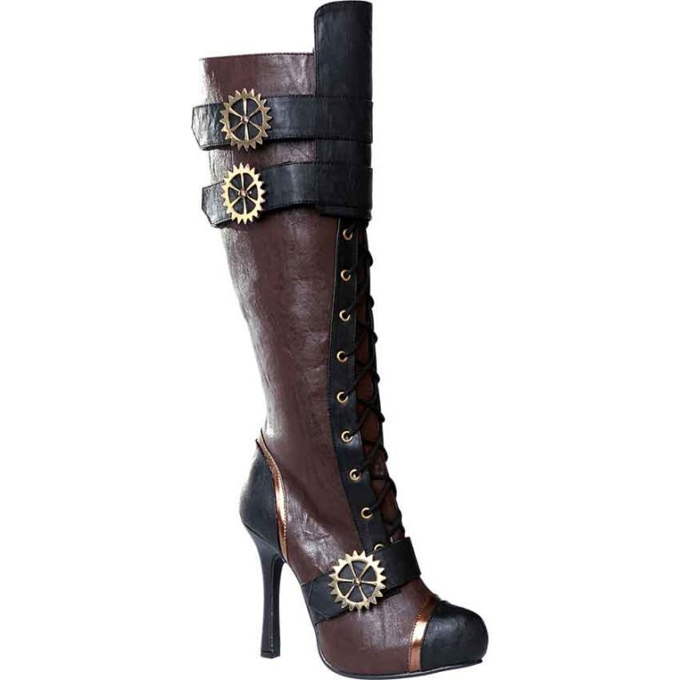 Knee-High Lace Up Steampunk Heel Boots - FW1052 - Medieval Collectibles