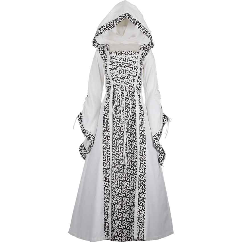 White Medieval Maiden Hooded Dress