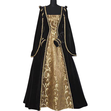 Courtly Renaissance Dress - Black and Gold - MCI-202 - Medieval ...