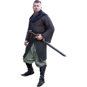 Riveted Long Sleeved Blackened Chainmail Hauberk - MCI-2137 - Medieval ...