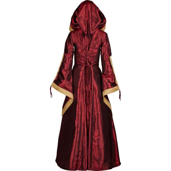 Hooded Renaissance Sorceress Gown - Burgundy and Gold