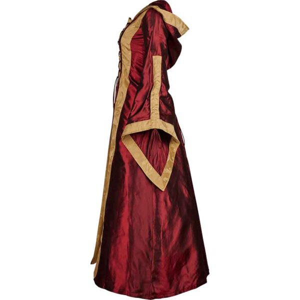 Hooded Renaissance Sorceress Gown - Burgundy and Gold