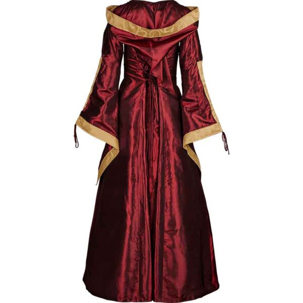 Hooded Renaissance Sorceress Gown - Burgundy and Gold