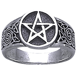 White Bronze Celtic Knot Pentacle Ring - PS-WZTR927 - Medieval Collectibles