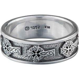 White Bronze Sideways Celtic Cross Ring