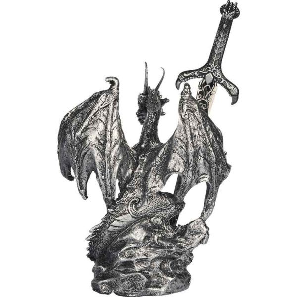 Silver Dragon with Sword Statue