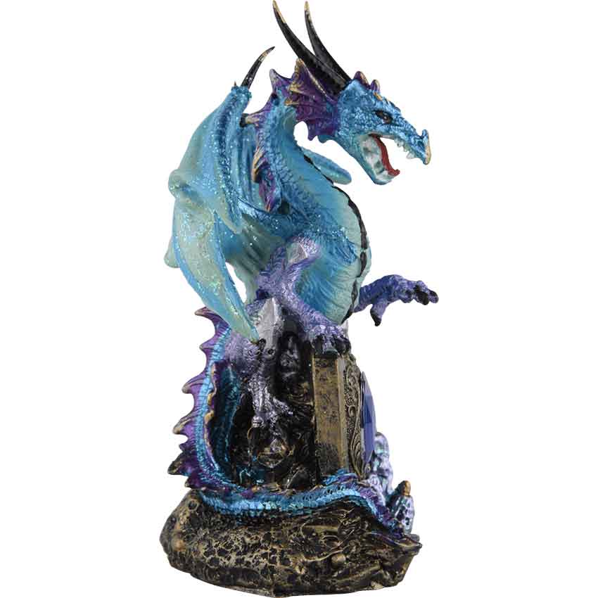 Blue Dragon on Shield Statue - 05-71354 - Medieval Collectibles