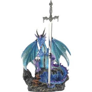 Blue Dragon with Sword Statue