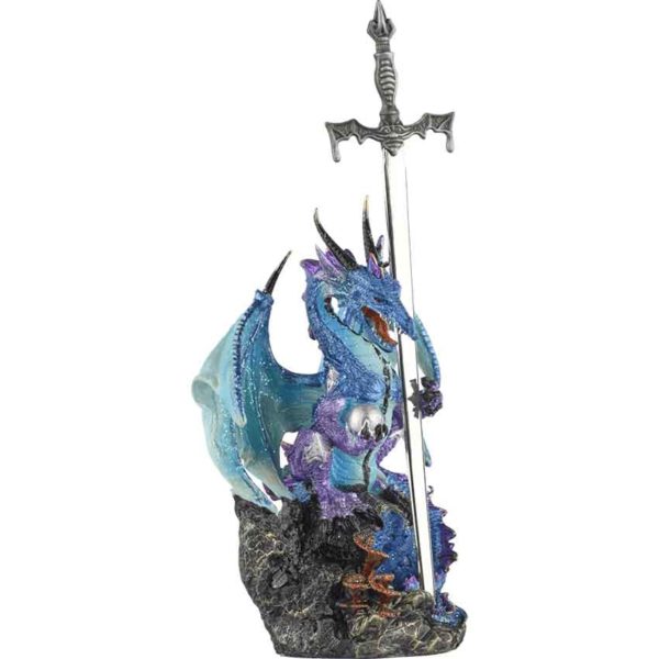 Blue Dragon with Sword Statue