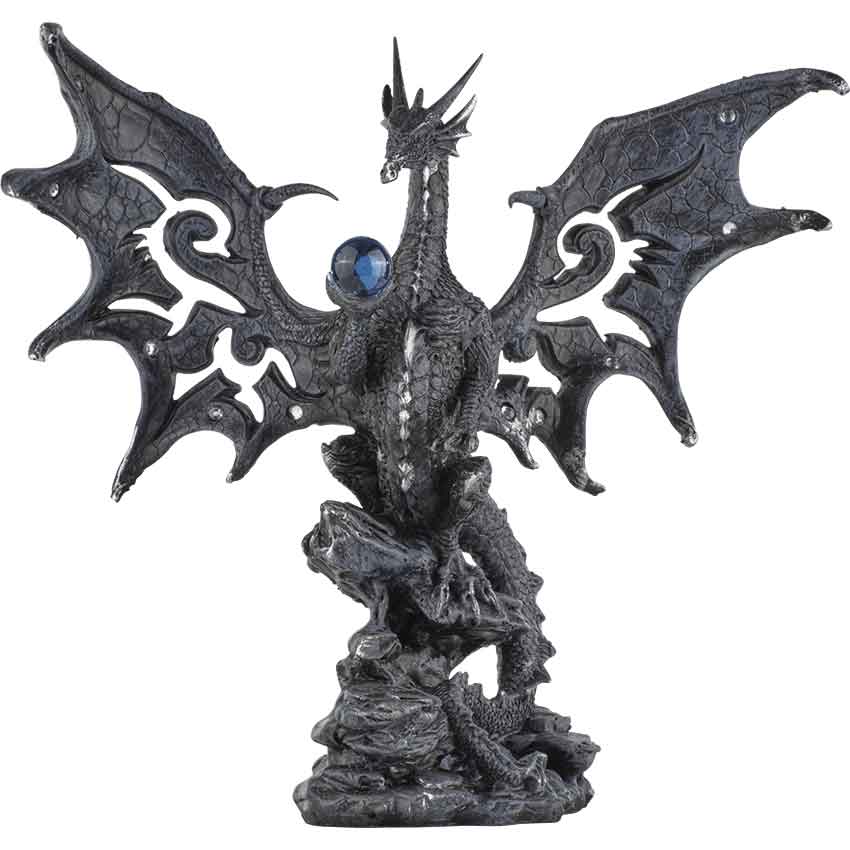 Black Dragon with Cut-Out Wings Statue - 05-71431 - Medieval Collectibles