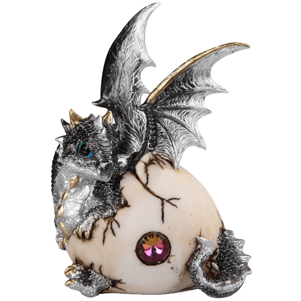 Silver Dragon Hatchling with Jeweled Egg - 05-71663 - Medieval Collectibles