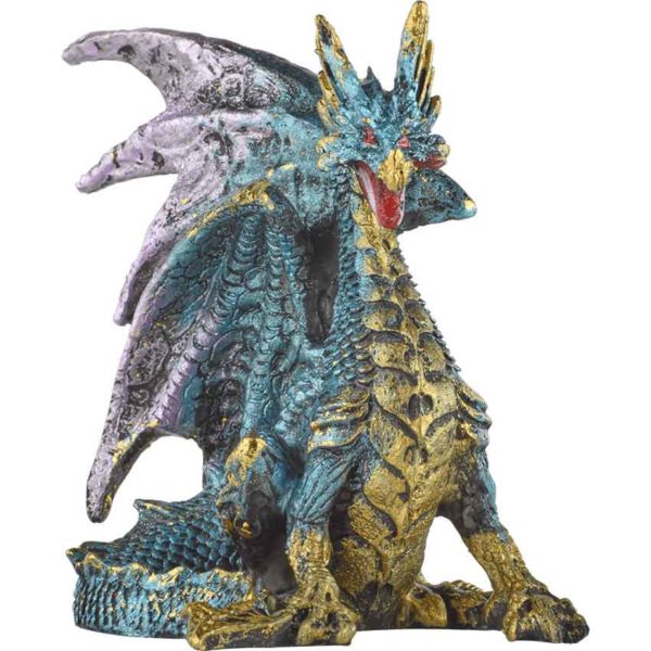 Small Seated Aquamarine and Gold Dragon Statue