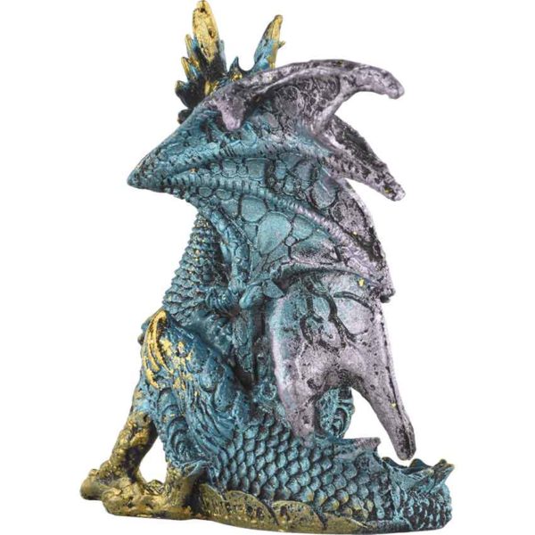 Small Seated Aquamarine and Gold Dragon Statue