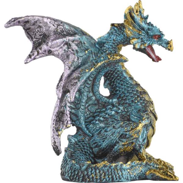 Small Seated Aquamarine and Gold Dragon Statue