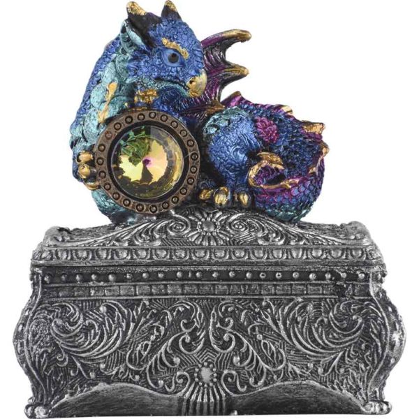 Blue Baby Dragon and Gem Trinket Box