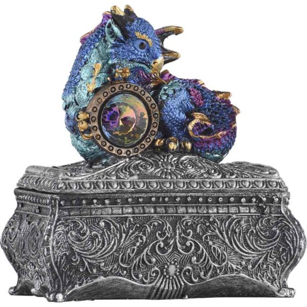 Blue Baby Dragon and Gem Trinket Box