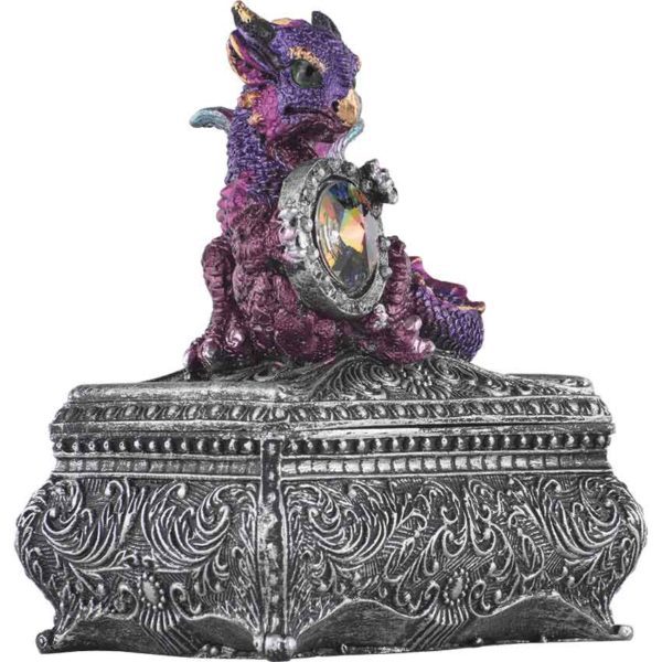 Purple Baby Dragon and Gem Trinket Box