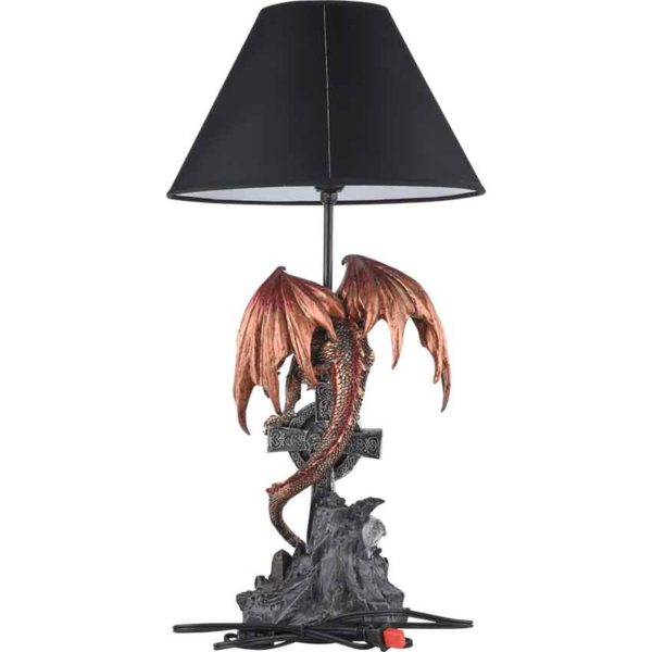 Red Dragon on Cross Table Lamp