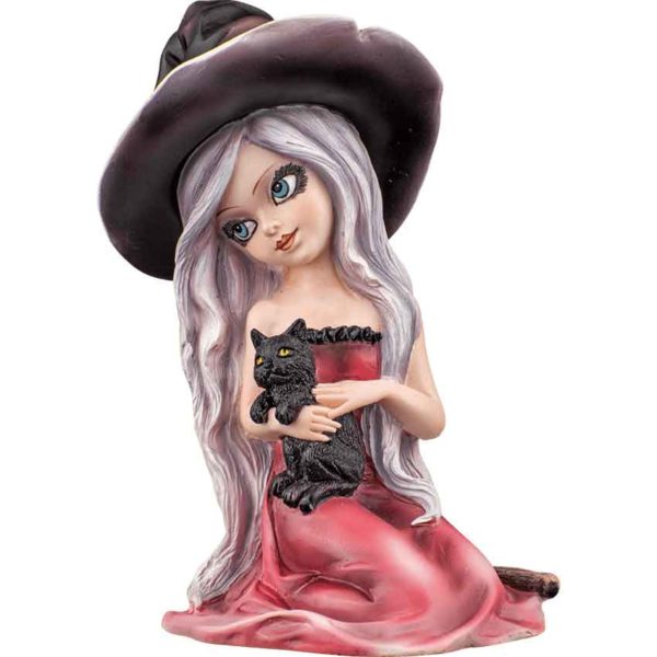 Witchy Girl with Cat Statue