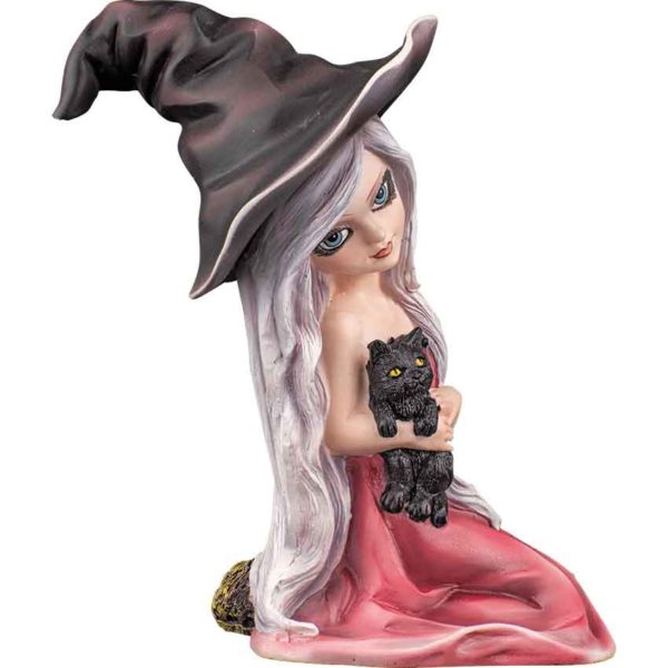 Witchy Girl with Cat Statue