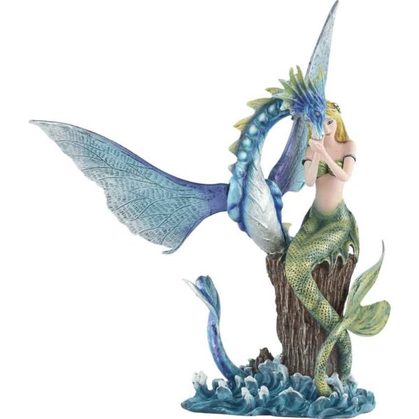 Green Mermaid with Blue Serpent Statue