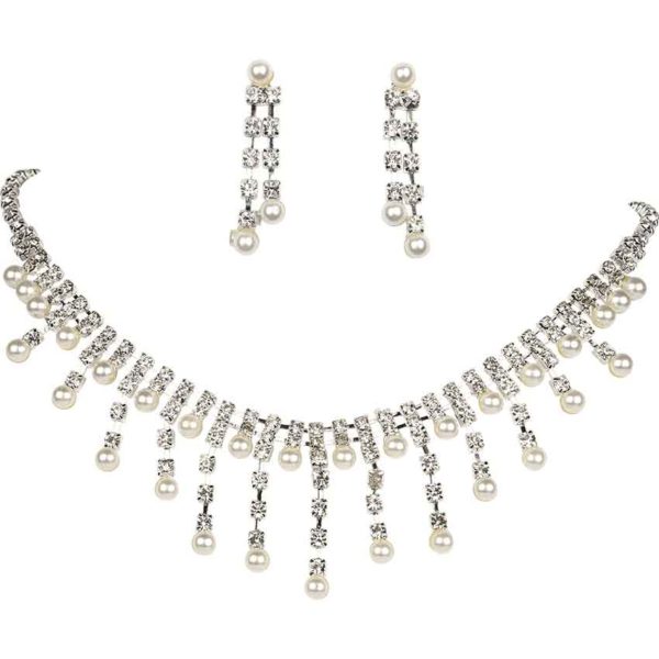 Pearl And Rhinestone Necklace And Earring Set - 12444 - Medieval ...