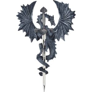 Black Dragon With Sword Wall Plaque