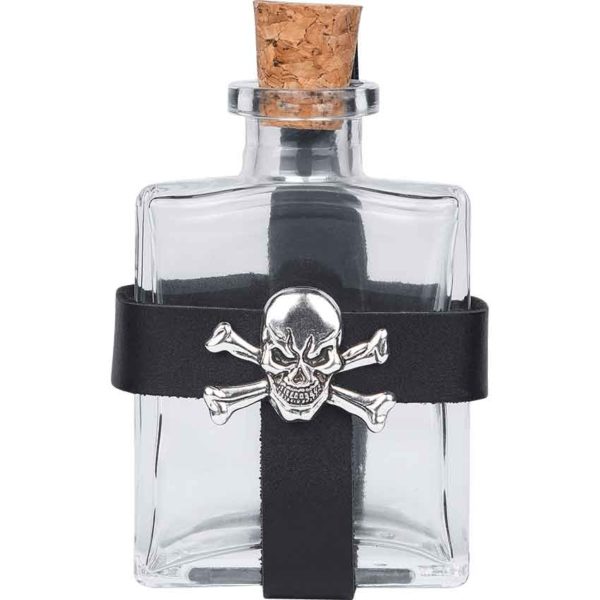 Glass Pirate Bottle with Jolly Roger Holder