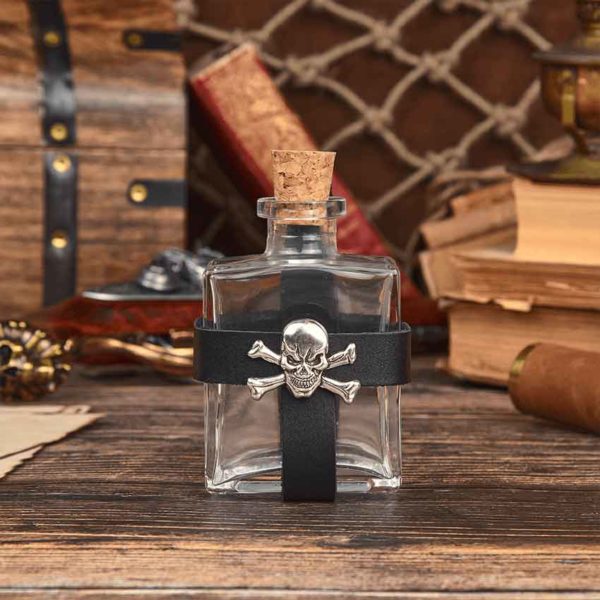 Glass Pirate Bottle with Jolly Roger Holder