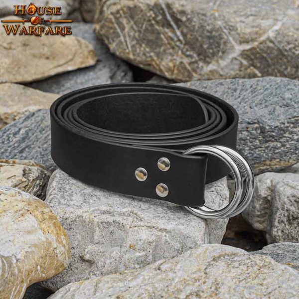 Double Ring Leather Belt - Black