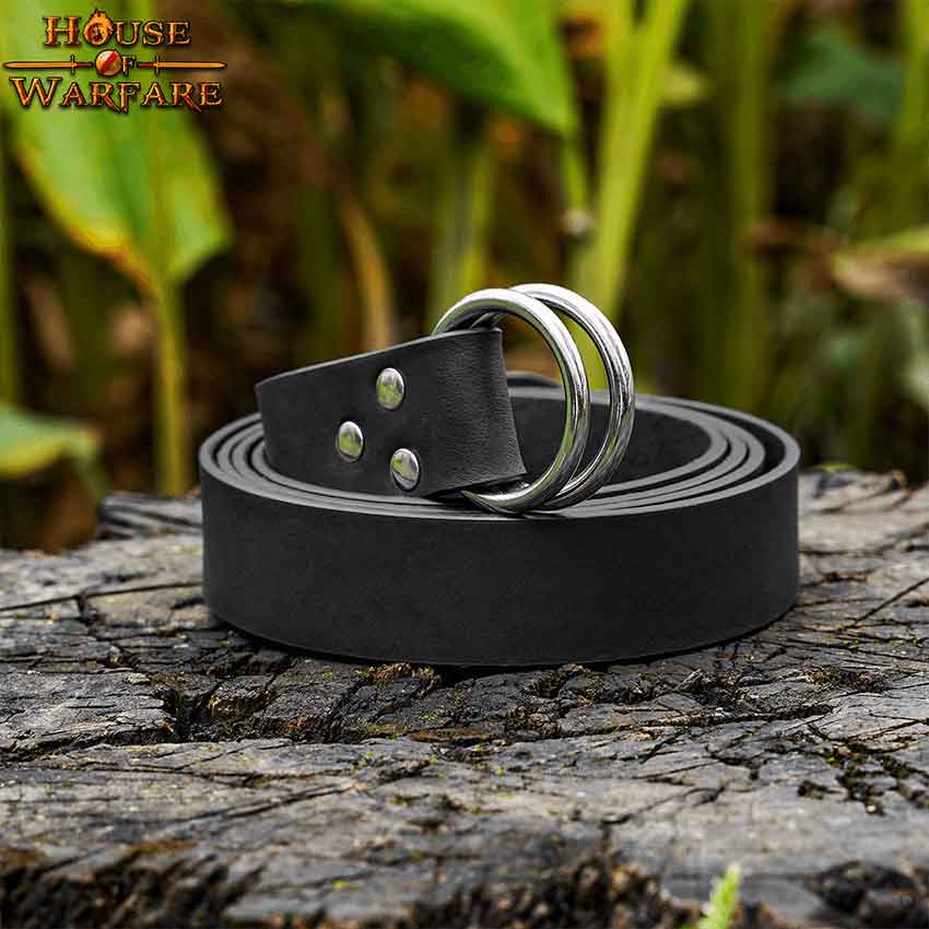 Double Ring Leather Belt - Black - Medieval Collectibles