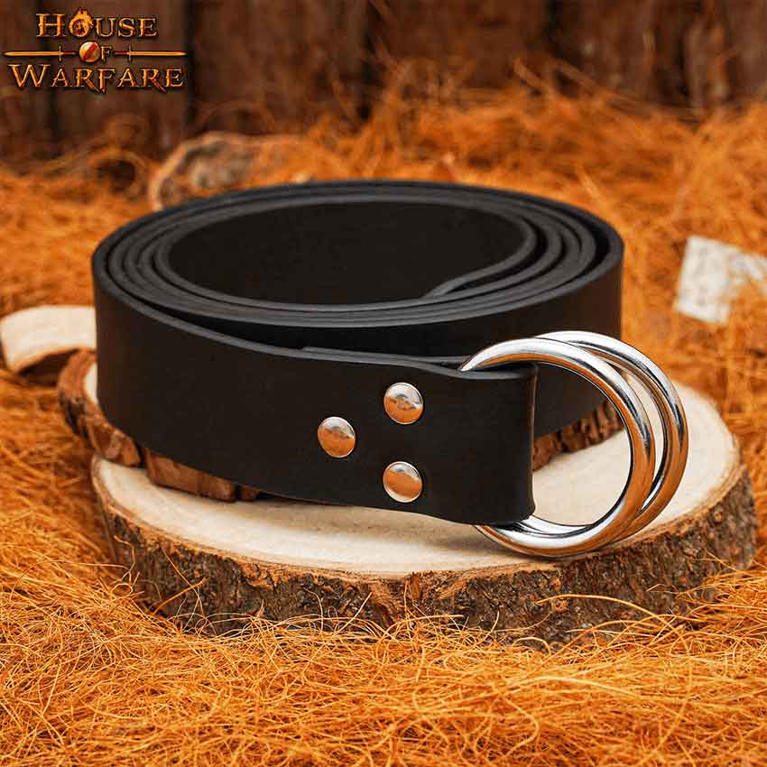 Double Ring Leather Belt - Black - Medieval Collectibles