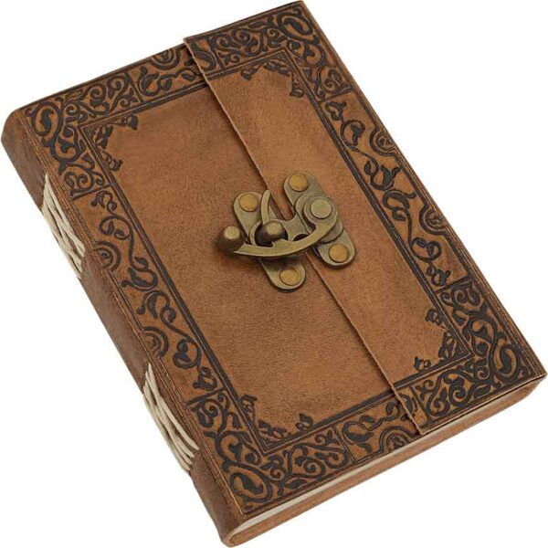 Ornate Border Leather Journal with Clasp