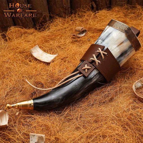 Brass Tipped Viking Drinking Horn with Leather Holder - HW-700777H ...