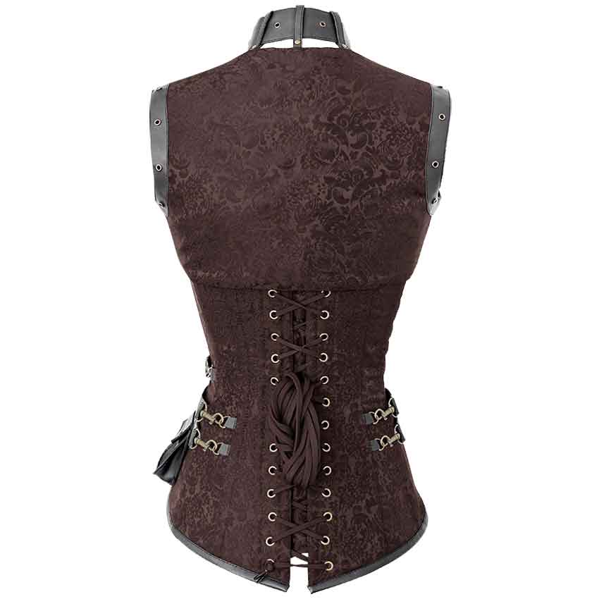 Overbust mesh authentic corset with cups in chocolate brown and other  colors. Gothic Victorian, steampunk affordable, historical corset