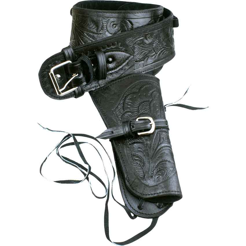 Single Tooled Black Western Holster - AC-04-205 - Medieval Collectibles