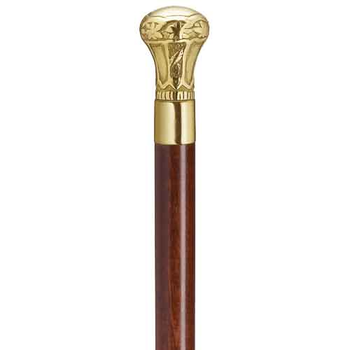 Brown and Brass Knob Walking Stick - CA-212 - Medieval Collectibles