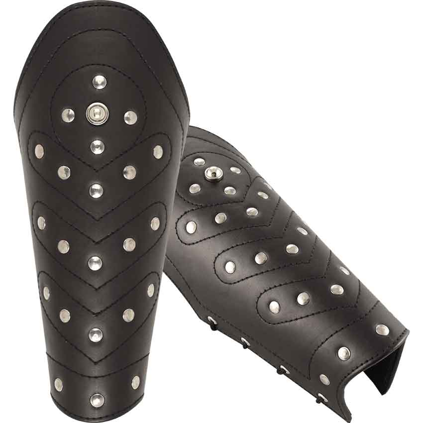 Studded Chevron Leather Bracers - Black - HW-700145 - Medieval Collectibles