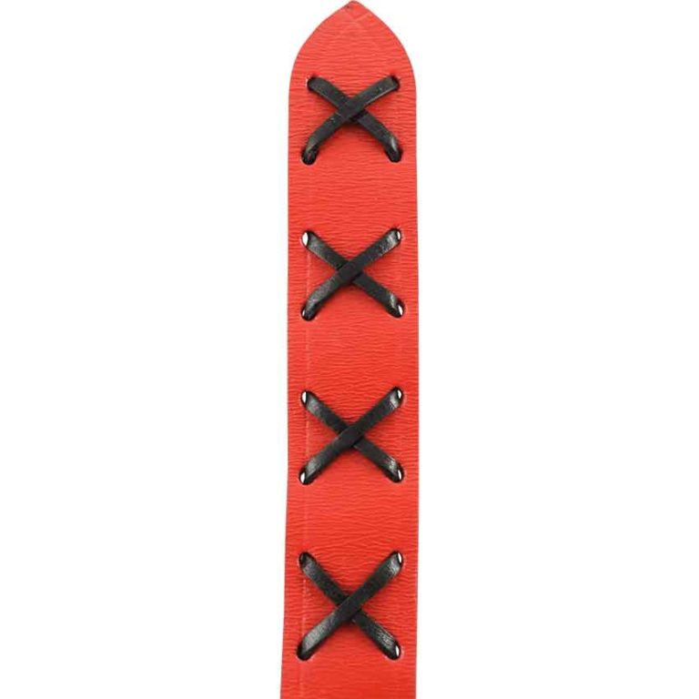 Laced Leather Ring Belt - Red with Black