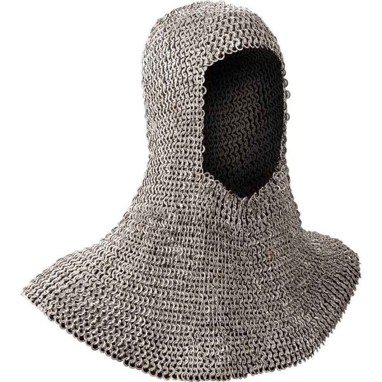 Flat Ring Round Riveted Chainmail Coif - HW-700603 - Medieval Collectibles