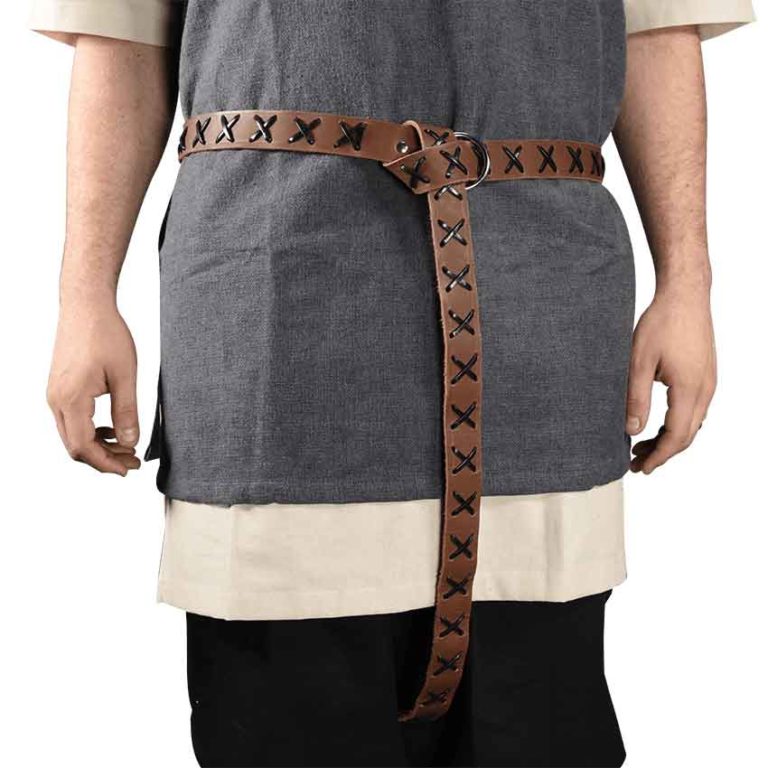 Laced Leather Ring Belt - Brown with Black