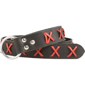 Laced Leather Ring Belt - Black with Red