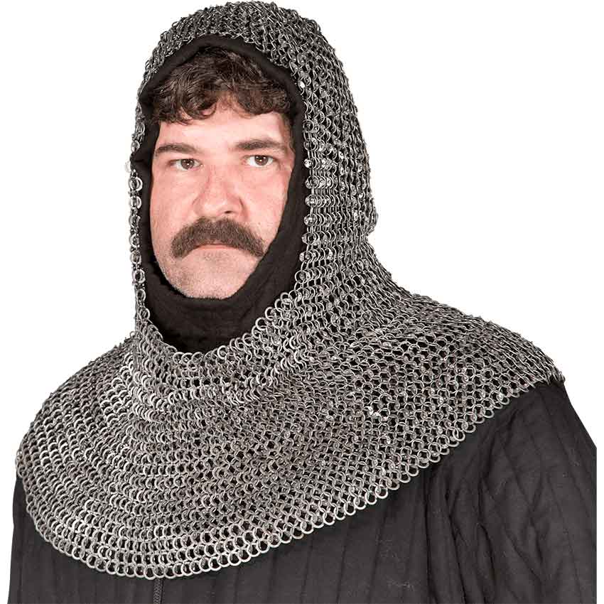 Flat Ring Round Riveted Chainmail Coif - Medieval Collectibles