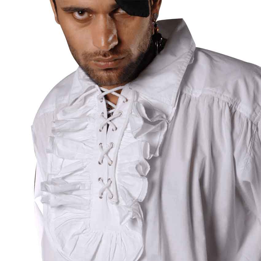 Steampunk Captain Charles Vane Long Sleeve Ruffled Cotton Pirate Shirt