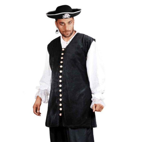 Pirates Captain De Lisle Black Long Vest - DC1033 - Medieval Collectibles