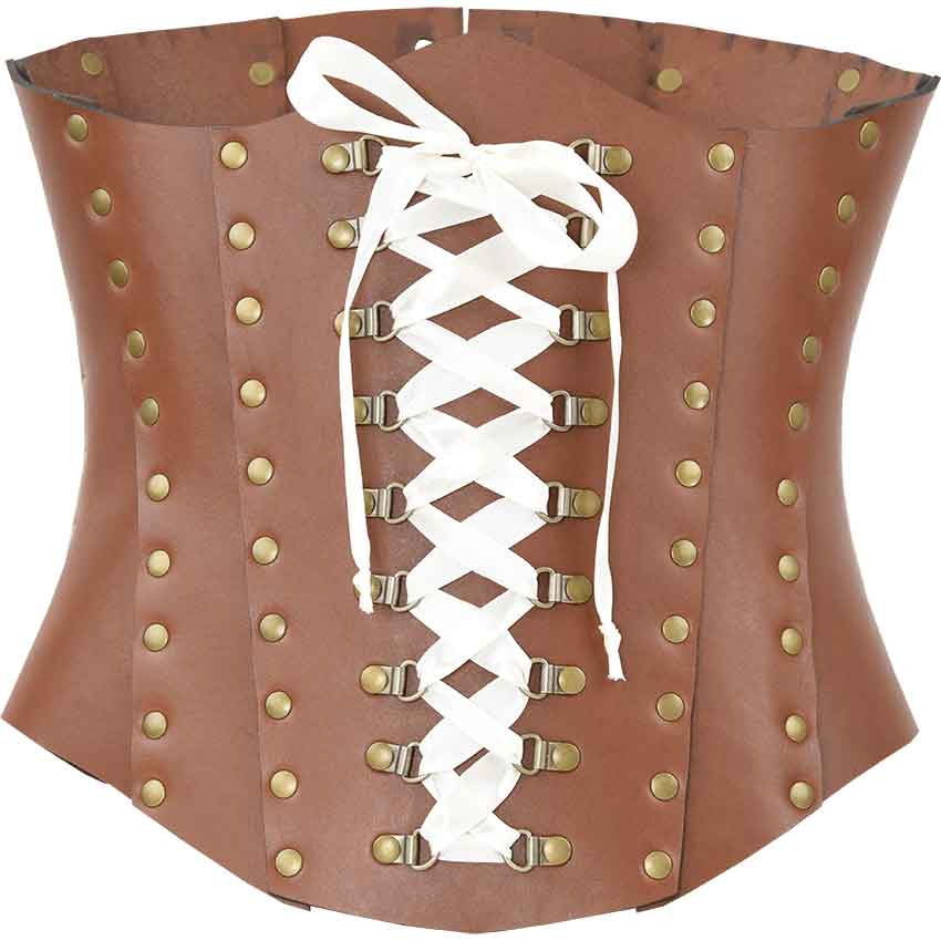 Brown Leather Corset, Medieval Corset Belt, Lace up Corset