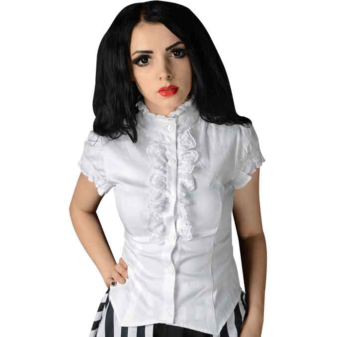 white ruffle blouse short sleeve