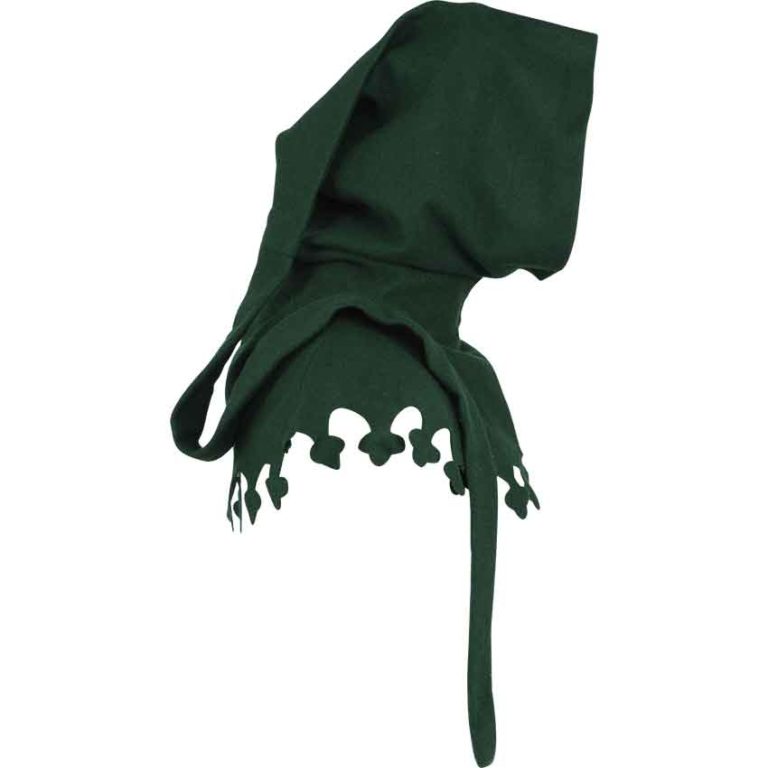 Wool Medieval Liripipe Hood - Green - HW-701411G - Medieval Collectibles