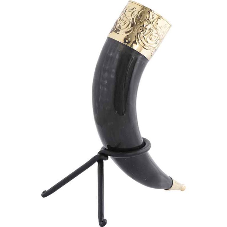 Fleur-de-Lys Rim Drinking Horn with Stand